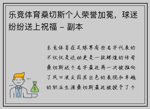 乐竞体育桑切斯个人荣誉加冕，球迷纷纷送上祝福 - 副本